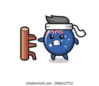 Australia Flag Badge Cartoon Illustration Karate Stock Vector Royalty