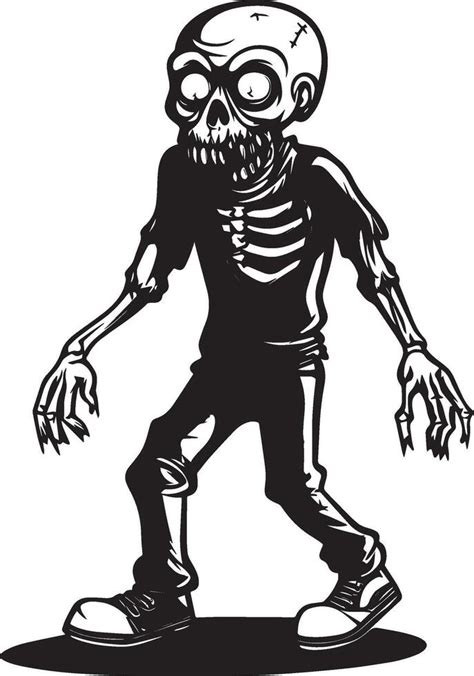 Halloween Cartoon Walking Zombie Linear Black 50095736 Vector Art At