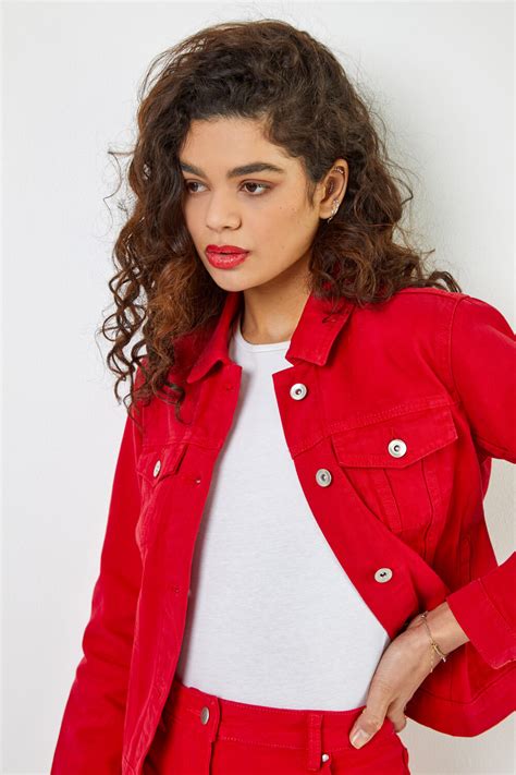 Buy Red Denim Jacket Discount