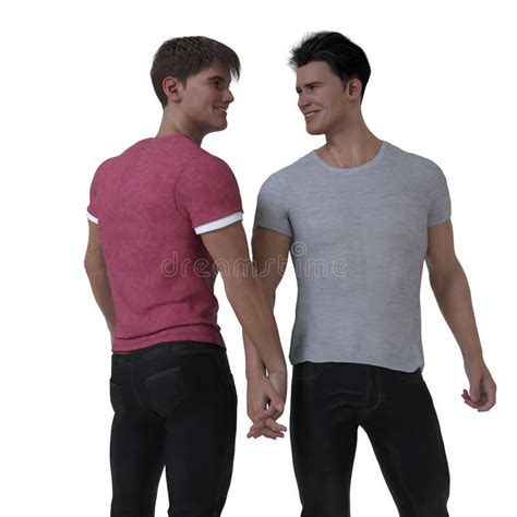 D Render A Couple Of Gay Man Is Holding Hands And Smiling Face Stock Illustration