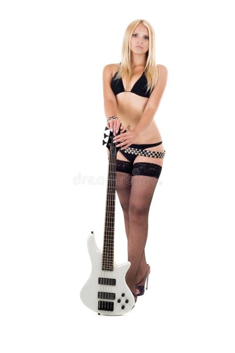 Sexual Blonde And A White Bass Guitar Stock Image Image Of Model Rock