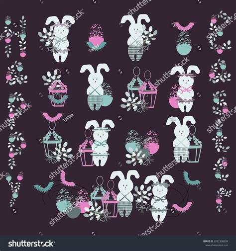 Lantern Hares Birds Pussy Willow Branches Stock Vector Royalty Free 1932308999 Shutterstock