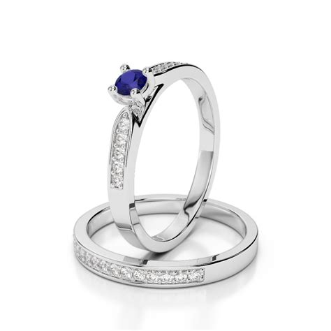 Gold Platinum Round Cut Sapphire And Diamond Bridal Set Ring Agdr 1054