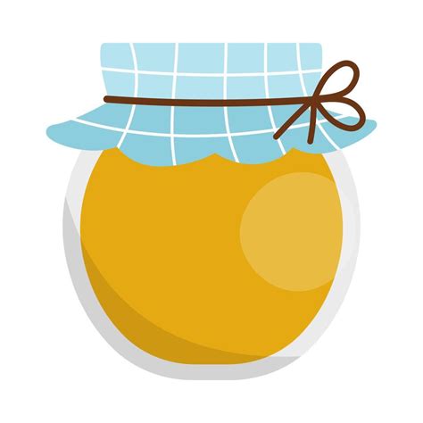 Vector Honey Jar Icon Isolated On White Background Cute Rural Glass Pot Tied With Blue Checked