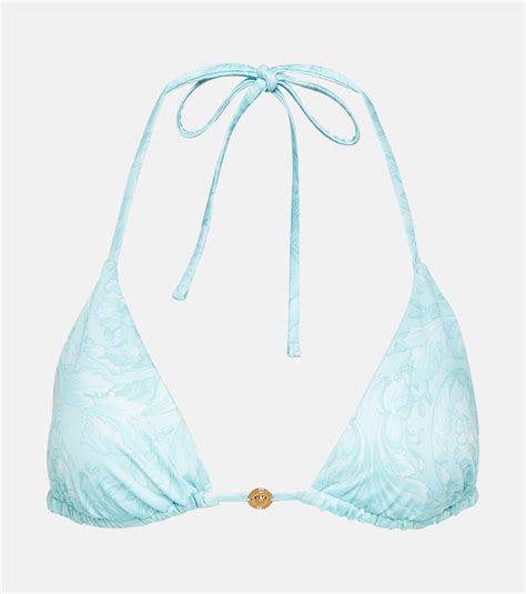 Versace Barocco Triangle Bikini Top Blue Editorialist