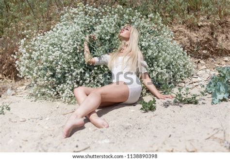Sexy Blonde White Short Dress Against Stock Photo 1138890398 Shutterstock