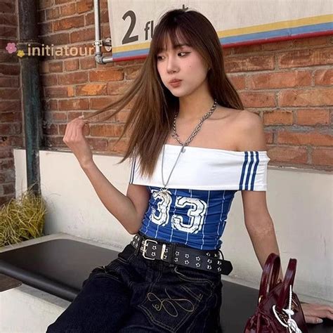 Initiatour Sexy Hot Girl Um Ombro Fora Do Americano Slim Manga Curta Camiseta Feminina Nova