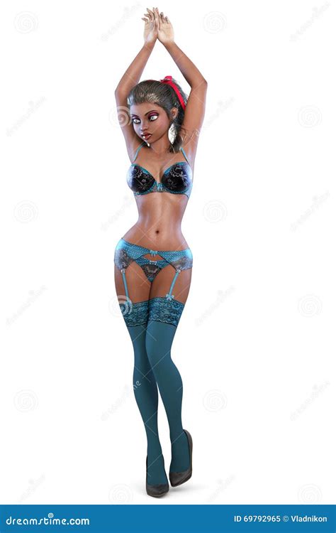 Femme Sexy Noire Dans La Lingerie Bleue Illustration Stock Illustration Du Num Rique Femelle