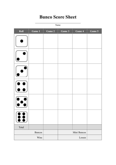 Bunco Score Sheets Template