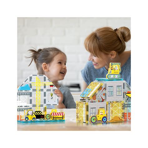 picassotiles 8pc magnet tile zoo animal set on construction vehicles 7