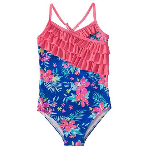 YunPes Girls One Piece Swimsuits Hawaiian Ruffle Swimwear Colorful