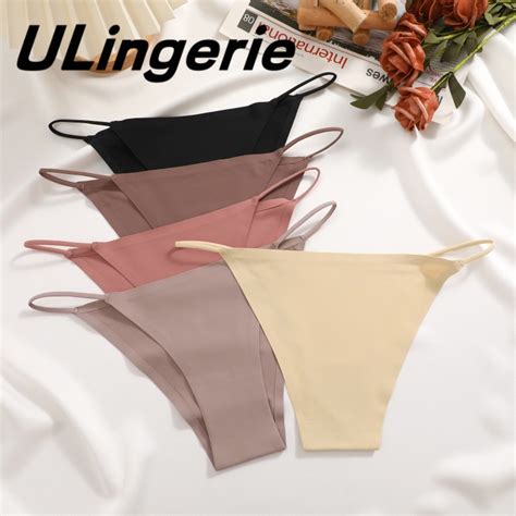 Ulingerie Women Ice Silk Panties Sexy Low Waist Underwear Seamless And Traceless Bikini Lingerie