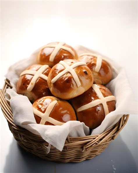 Premium Photo Fresh Hot Cross Buns In Basket