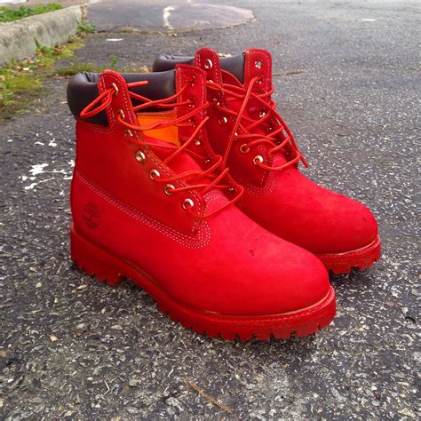 Red Timberland Leather Work Boots Hype Shoes Red Nike Shoes