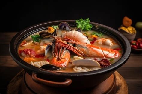 Premium Photo Tom Yum Mixed Seafood In Thick Soup Hot Pot Spicy Thai Food