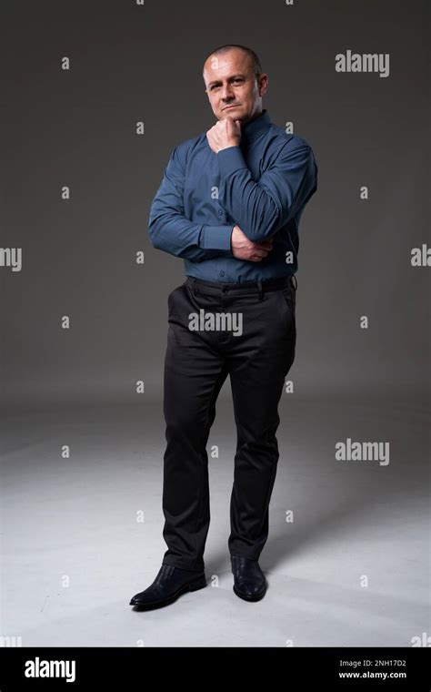 Confident Mature Business Man In Formal Suit Full Length On Gray Background Studio Shot Stock