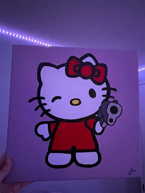 Follow Insta F6ithpaints 💞🔫 Hello Kitty Drawing Mini Canvas Art
