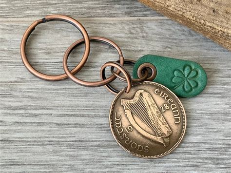 Old Irish Penny Pingin And Shamrock Key Chain Key Ring Or Clip