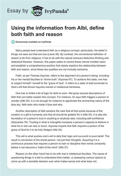 Using The Information From Albl Define Both Faith And Reason 757