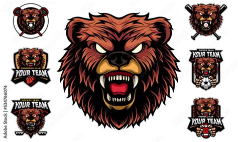 Bear Head Mascot Logo with logo set for team football, basketball ...