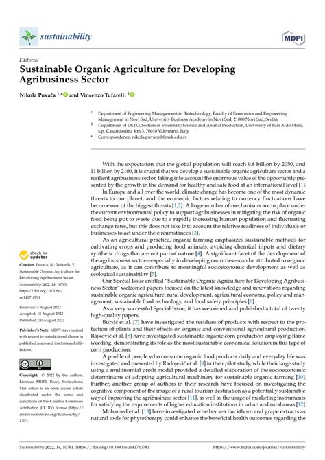 Pdf Sustainable Organic Agriculture For Developing Agribusiness Sector