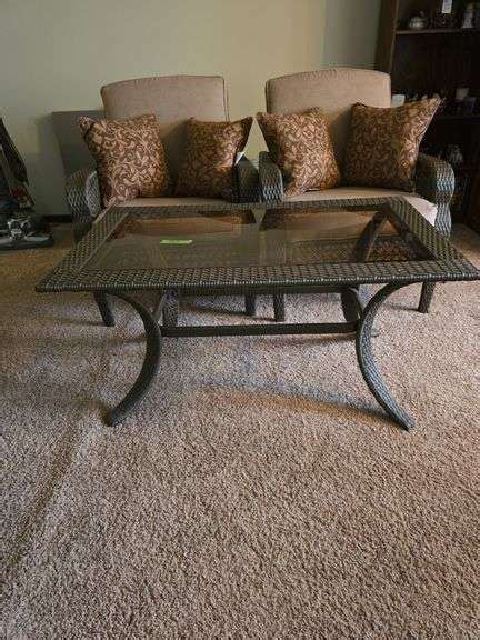 3pc Wicker Lawn Furniture Set 2 Chairs Coffee Table Wglass Center