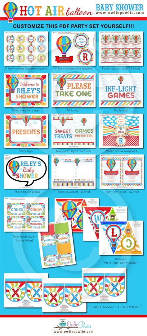 Hot Air Balloon Baby Shower Party Printable Package Etsy