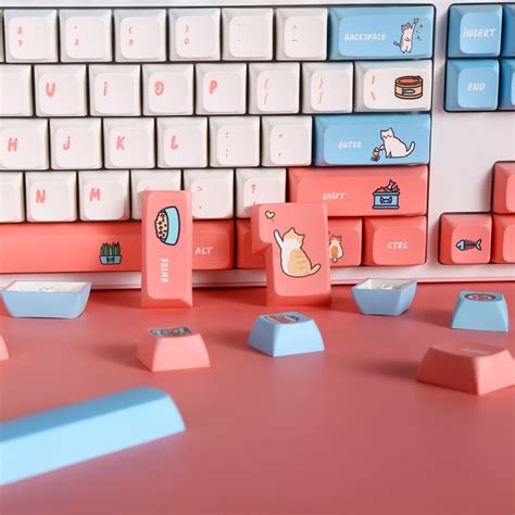 128pcs Kawaii Cats Theme Keycaps Set Cute Anime Keycaps Pbt Etsy