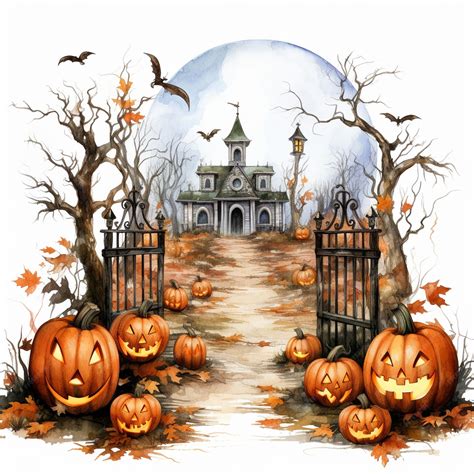Premium Photo | Halloween scene clipart white background