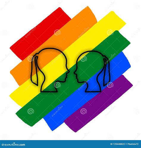 Rainbow Gay Couple Pride Flag Oblique Symbol Of Sexual Minorities Two Woman Stock Illustration