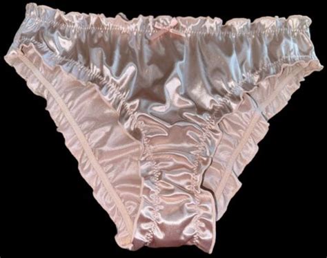 Glossy Butter Second Skin Satin Buff Bikini Panties Sissy Silky Ruffles L EBay