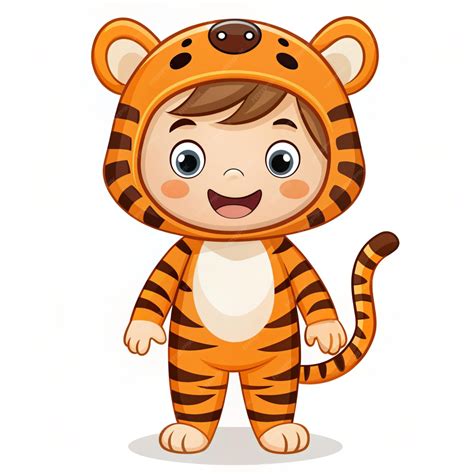 Cute Kid Wearing Tiger Costume Cartoon Vector Icon Illustration People