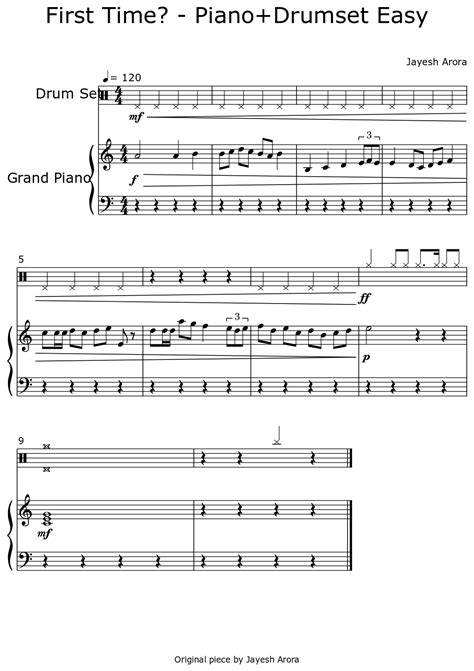 First Time Pianodrumset Easy Sheet Music For Drum Set Piano