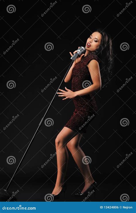 Beautiful Brunette Woman Singing Stock Photo Image Of Hair Brunette