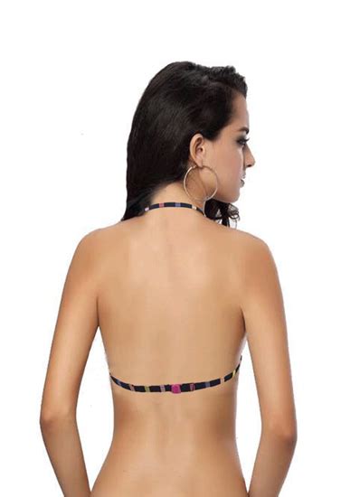 H M Black Multi Stripes Triangle Bikini Top