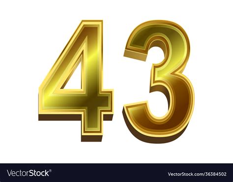 3d golden number 43 isolated on white background Vector Image