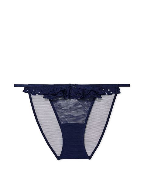 Victoria S Secret Eyelet Lace String Bikini Panty Color Blue Size Large