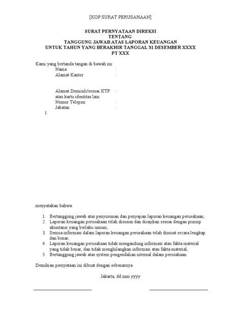 Contoh Surat Pernyataan Direksi Gawe Cv Riset