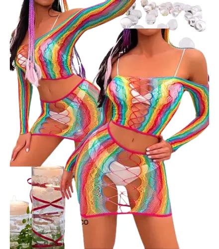 Lingerie Arrast O Conjunto Sexy Look Balada Arco Ris Kit U Parcelamento Sem Juros