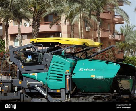Cairo Egypt April 18 2023 Track Asphalt Paver Truck A Paver Road