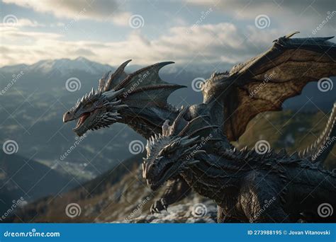 Fantasy Illustration Of Dragon Flying Over Dark Blue Sky Created By