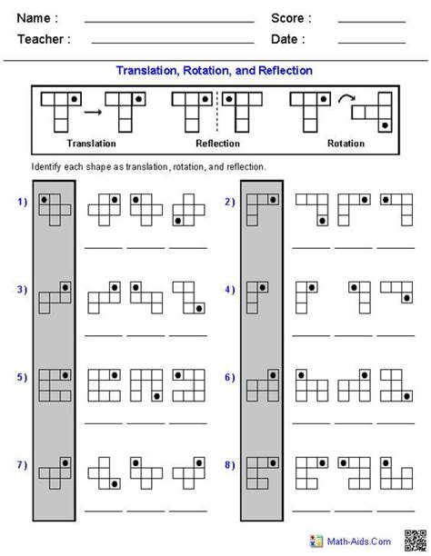 Translation Rotation And Reflection Worksheets Transformations