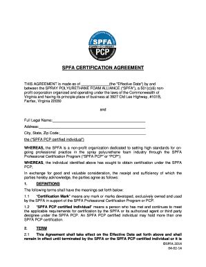 Fillable Online Sprayfoam Spfa Certification Agreement Spray