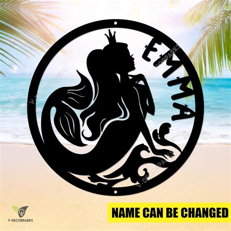 Personalized Mermaid Nursery Room Metal Sign Mermaid Cutout Decoration