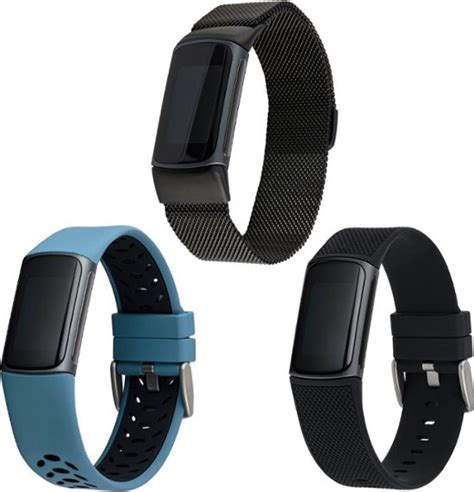 WITHit Fitbit Charge 5 6 3 Pack Black Mesh Bluestone Sport And