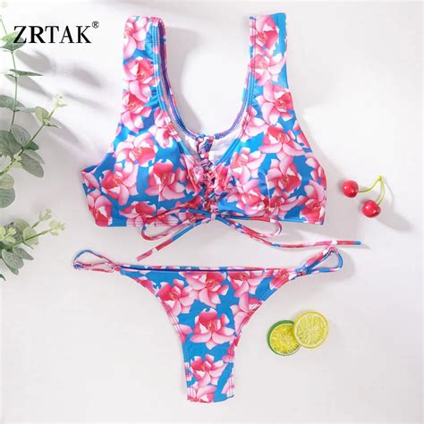 Aliexpress Buy Zrtak Floral Bikini Push Up Hollow Out Swimsuit
