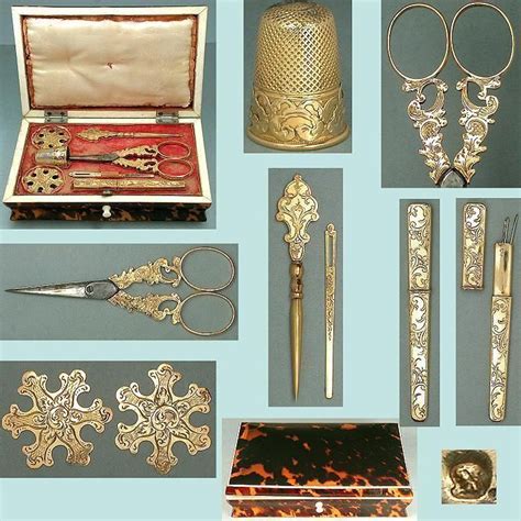 Outstanding 18 Kt Gold Needlework Tool Set Dutch Circa 1860