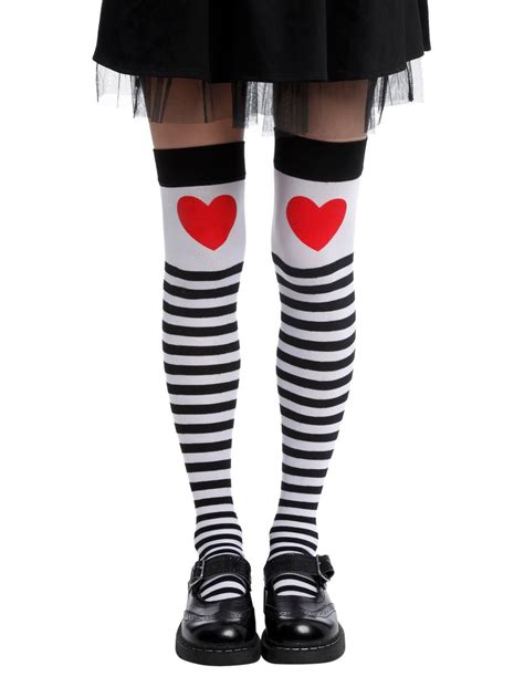 Lovesick Black And White Striped Heart Thigh Highs Hot Topic