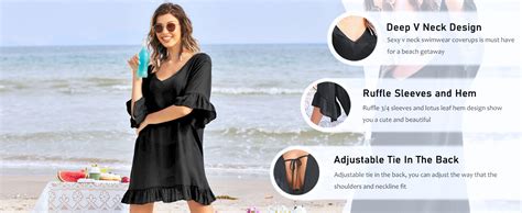 Ekouaer Womens Swimsuit Coverup V Neck Bathing Suit Beach Dress Sexy Ruffle Sleeves Bikini Cover