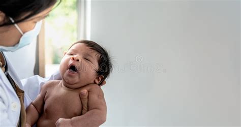 Six Month Old Asian Baby Girl Lying On Bed Naked Stock Image Image Of